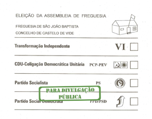 Boletim de Voto - Assembleia de Freguesia